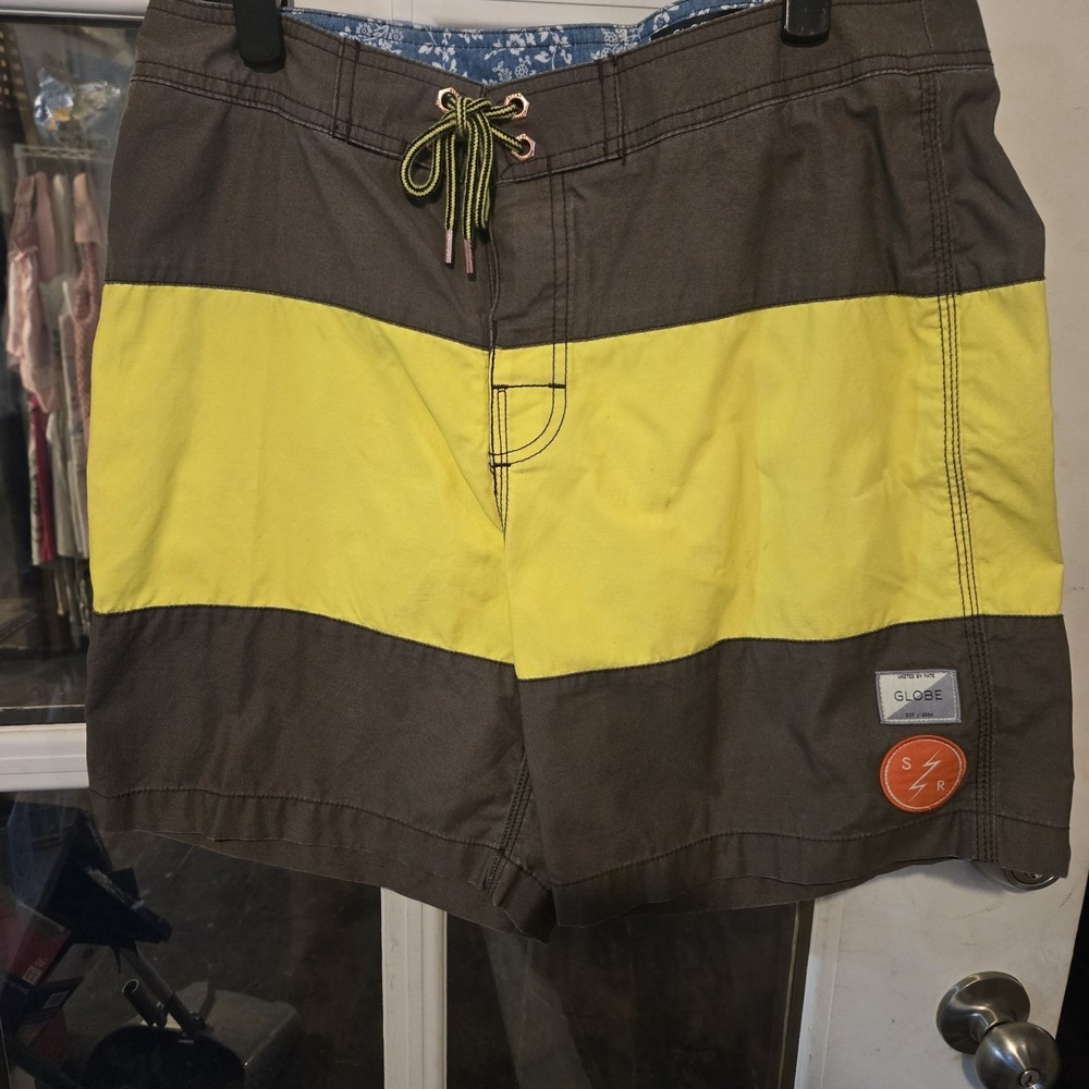 Globe  Board Shorts Mens Yellow Stripe Swim Trunks